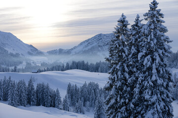 paysage enneigé au coucher du soleil - Alpes Suisse