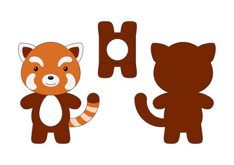 Fototapeta premium Cute die cut red panda chocolate egg holder template. Retail paper box for the easter egg. Printable color scheme. Laser cutting vector template. Isolated vector packaging design illustration.
