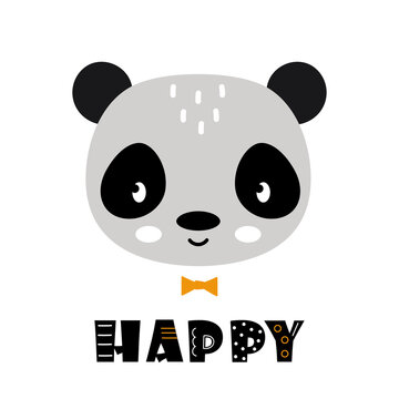 cute cartoon panda face on white background