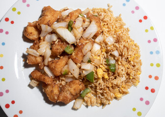 Salt and chilli chicken with egg fried rice - Chinese takeaway