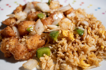 Salt and chilli chicken with egg fried rice - Chinese takeaway