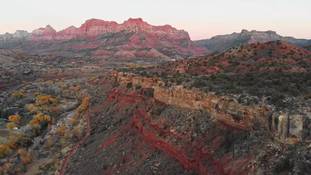 Aerial of Johnson Mountain in Zion National Park at Sunset