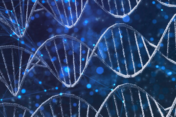 Futuristic abstract DNA structure concept,3d Render,illustration,molecule helix spiral,science,Medical,genetic biotechnology,analysis chromosome,DNA chromosome genetic human,gene cell blue background
