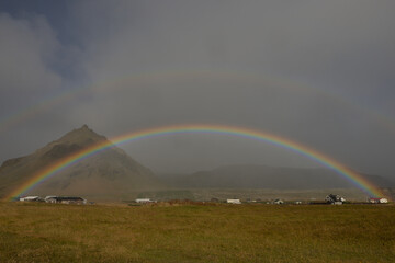 Double Rainbow over Arnarstapi in Snæfellsjökull National Park