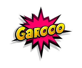 Lettering garooo, garo, grr. Comic text logo sound effects. Vector bubble icon speech phrase, cartoon font label, sounds illustration. Comics book funny text.