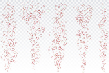 Red air bubbles, oxygen, champagne crystal clear, isolated on a transparent background of modern design. Vector illustration of EPS 10.