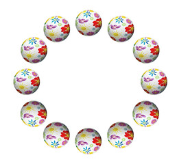 Circular frame from floral summer balloons. Illustration with space for your text, isolated.
