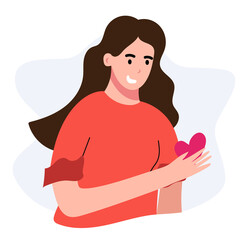 Cute girl holding a valentine card in her hands, valentine's day card