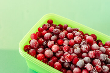 Frozen cranberries. Frozen organic berries for desserts and bakery