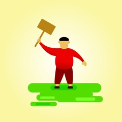 cartoon illustration of a man holding a poster. with a simple and popular design