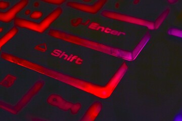 Backlit keyboard in the dark Shift and enter