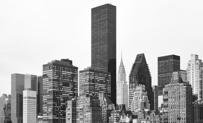 Fototapeta na wymiar Black and white picture of New York City east side skyline, USA.