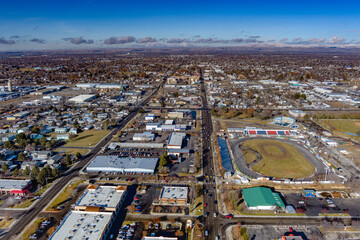 Aerial view of Meridian Idaho with speedway and city