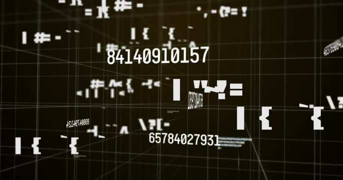 Animation of numbers changing with data processing on brown background