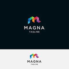 Triangular letter m abstract logo icon design template vector