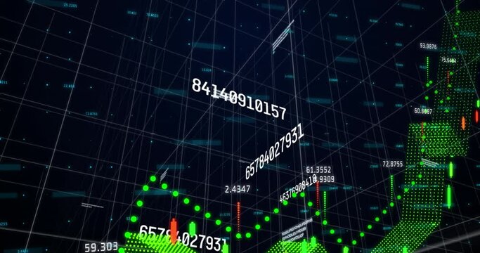 Animation of numbers changing and data processing over grid