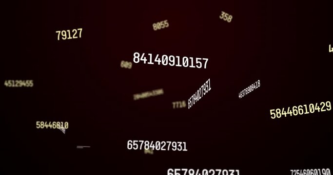 Digital animation of changing numbers and data processing against brown background