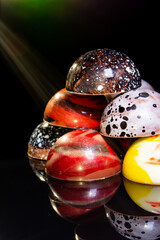 sweet, colorful, glossy candies and handmade chocolates