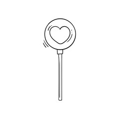 Black and white round lollipop with heart in doodle style