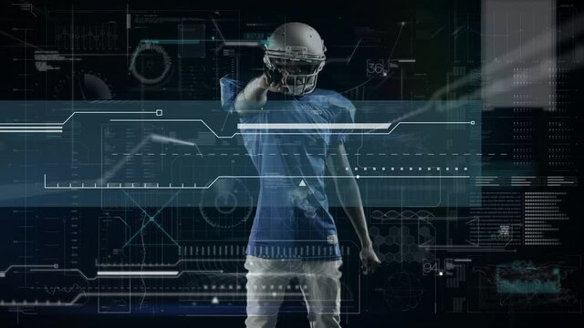 Animation of digital data processing over american football player
