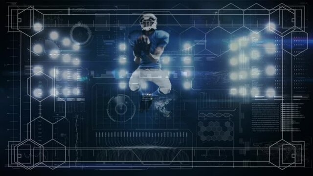 Animation of digital data processing over american football player catching ball