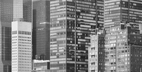 Fototapeta na wymiar Black and white picture of New York City modern architecture, US.
