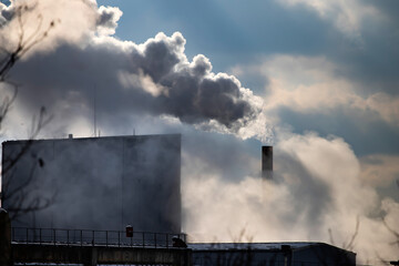 Fototapeta na wymiar Factory pipe polluting air, environmental problems, smoke from chimneys