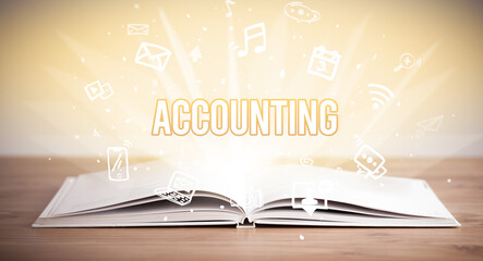 Opeen book with ACCOUNTING inscription, business concept