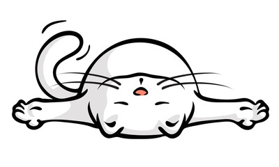 Cute Little White Cat Lying Flat Sad And Depressed