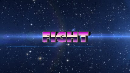 Animation of fight text in pink metallic letters over glowing yellow and spotlights