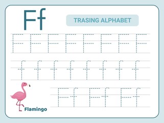 Alphabet tracing practice Letter F. Tracing practice worksheet. Learning alphabet activity page.