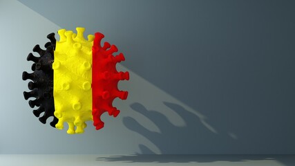 Fototapeta na wymiar Belgium flag on covid-19 virus with copy space