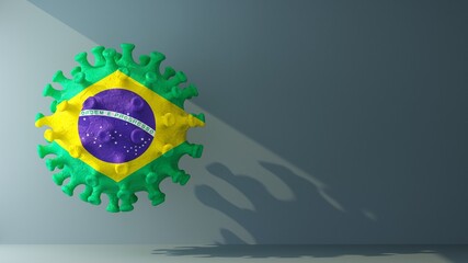Brazil flag on covid-19 virus with copy space