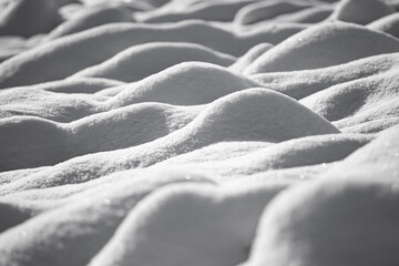 Winter bright landscape with snowdrifts