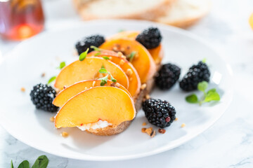 Peach ricotta toast