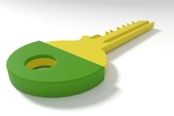 3d illustration. Green and yellow key