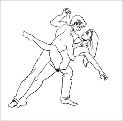 Vector image of a dancing couple.Line drawing, live line, tango