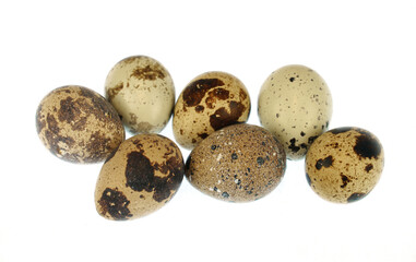 close up on quail eggs isolated on white background
