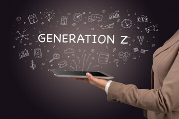 Close-up of a touchscreen with GENERATION Z inscription, social media concept