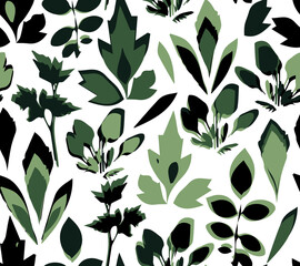 Abstract seamless pattern with different plants, vector
