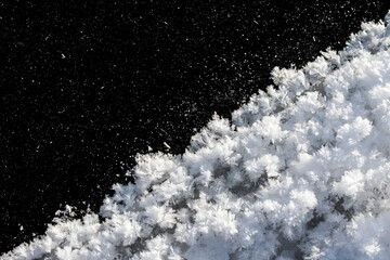 snow on black ice in contrast