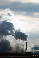 Obraz premium Factory pipe polluting air, environmental problems, smoke from chimneys