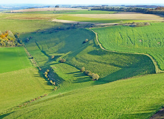 Obraz premium Aerial view of the fields at Monks Down in Wiltshire 