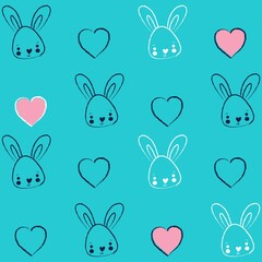 Illustration pattern cute rabbit with hearts and background for fashion design and others products.