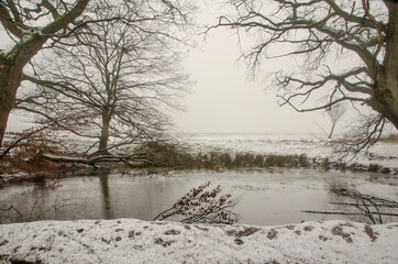 Kleiner See mit Schnee und B&auml;umen