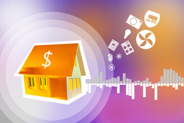 Smart home. Buying a cottage with a home automation system. Schematic image of a cottage controlled...
