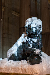 Madrid, Spain- January 9, 2021: Madrid covered in snow after storm Filomena. Filomena storm. Great snowfall in Madrid. Filomena
