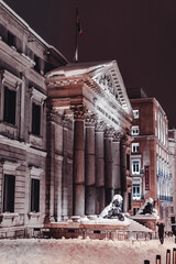 Madrid, Spain- January 9, 2021: Madrid covered in snow after storm Filomena. Filomena storm. Great snowfall in Madrid. Filomena
