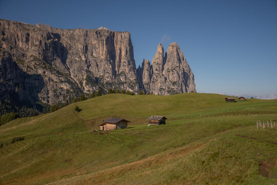 cabins in the mountains in the Dolomites, Italy