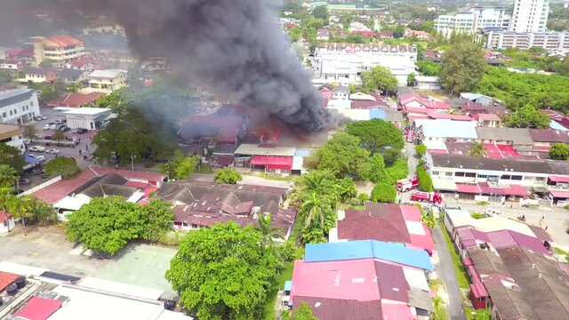 Drone witness the fire caught on building